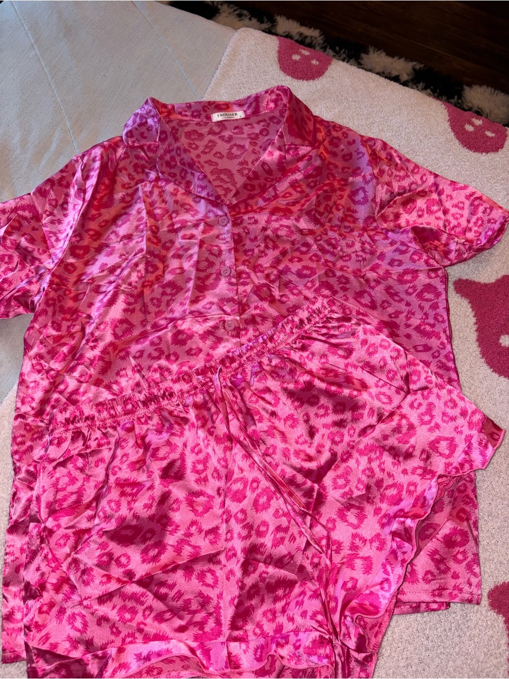 Satin Pink Leopard Pajama Set